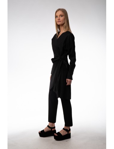 Black asymmetrical dress. Cotton Popeline.