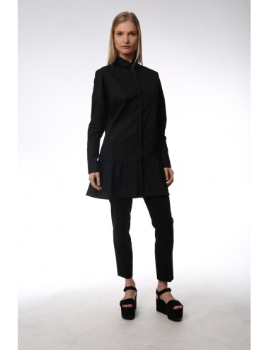 Black maxi shirt with ruches on the low. Cotton Popeline.