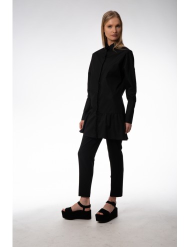 Black maxi shirt with ruches on the low. Cotton Popeline.